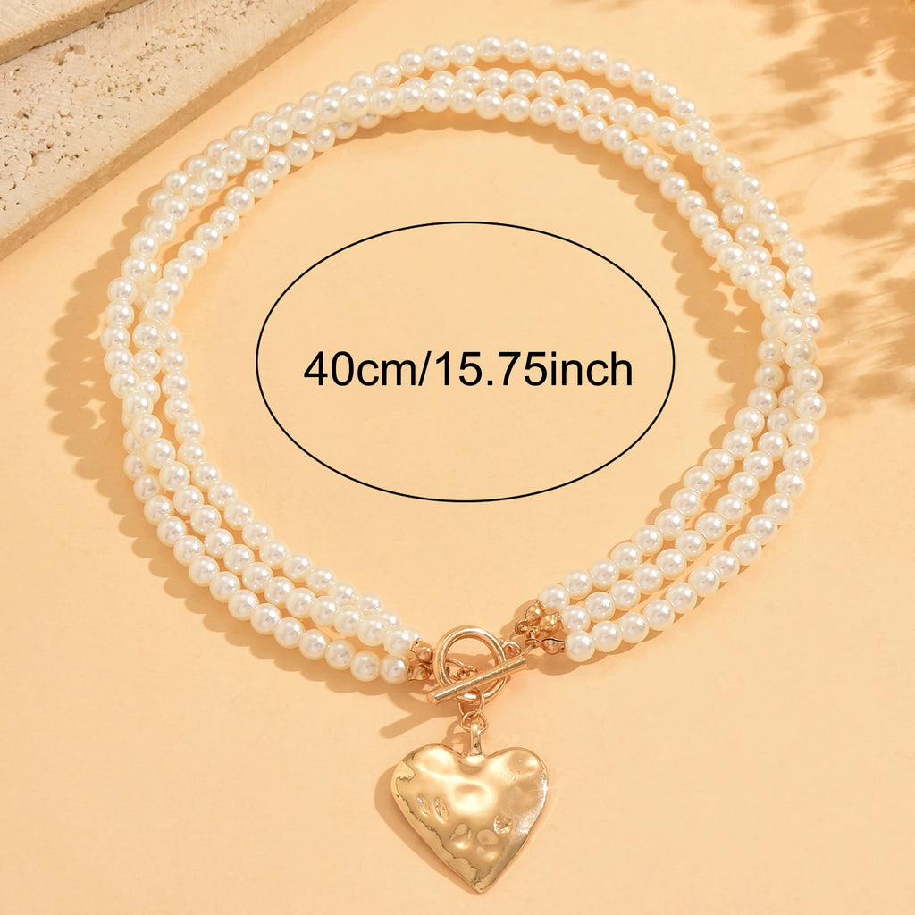 Collier multi-rangs perles cœur martelé - Harmonia Ibiza