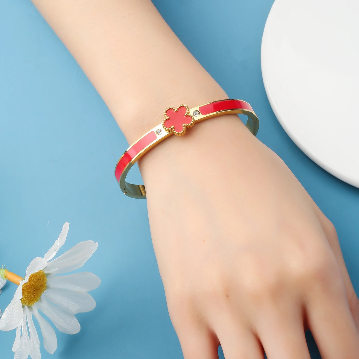 Bracelet ouvert fleur acier inoxydable - Harmonia Ibiza