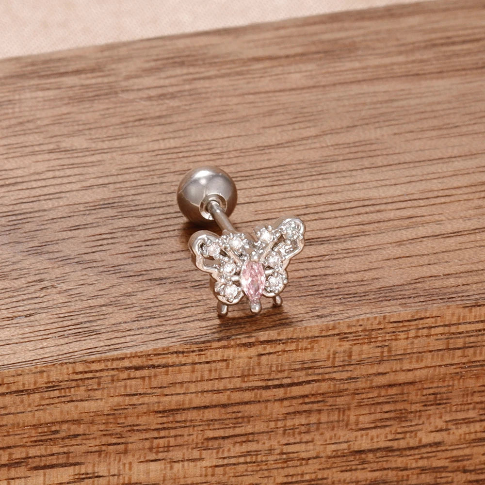 Puces d'oreilles cœur zircon – Argenté – blanc (modèle 4)