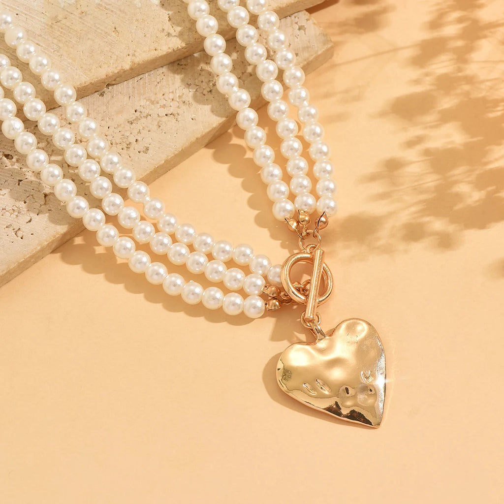 Collier multi-rangs perles cœur martelé - Harmonia Ibiza
