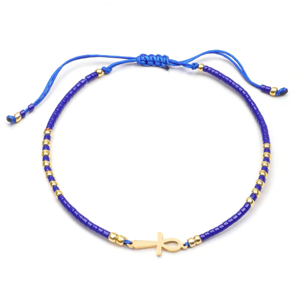 Bracelet fin perles de verre colorées – Bleu