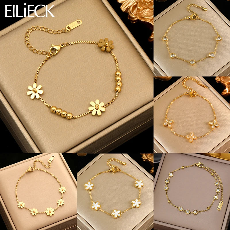 Bracelet à breloques fleurs doré – Harmonia Ibiza