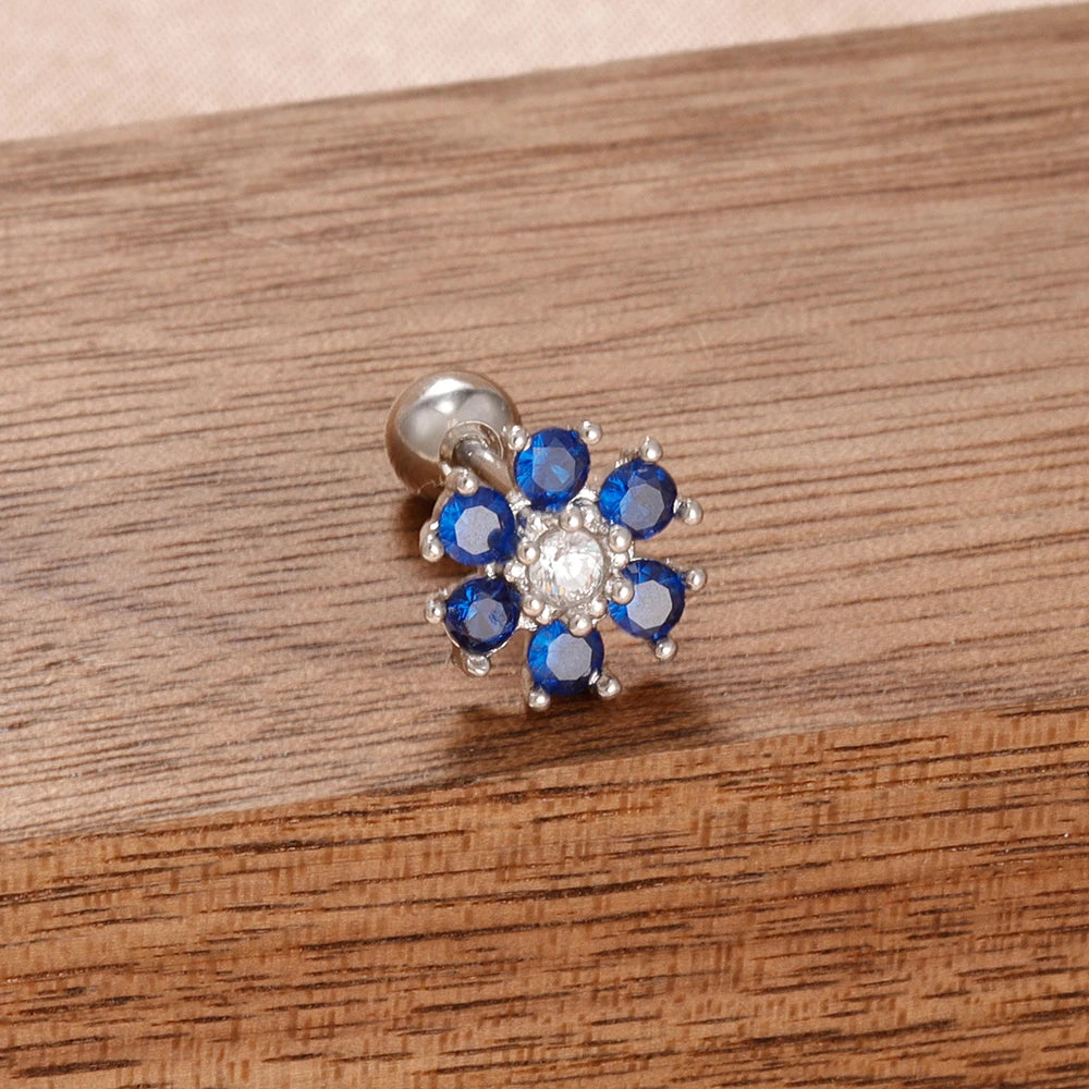Puces d'oreilles cœur zircon – Argenté – bleu foncé