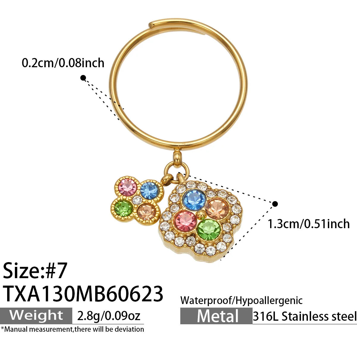 Parure zircons colorés – Bague – multicolore