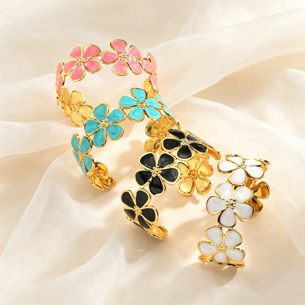 Bracelet jonc ouvert émail floral – Harmonia Ibiza