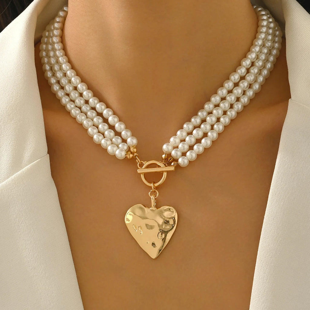 Collier multi-rangs perles cœur martelé - Harmonia Ibiza