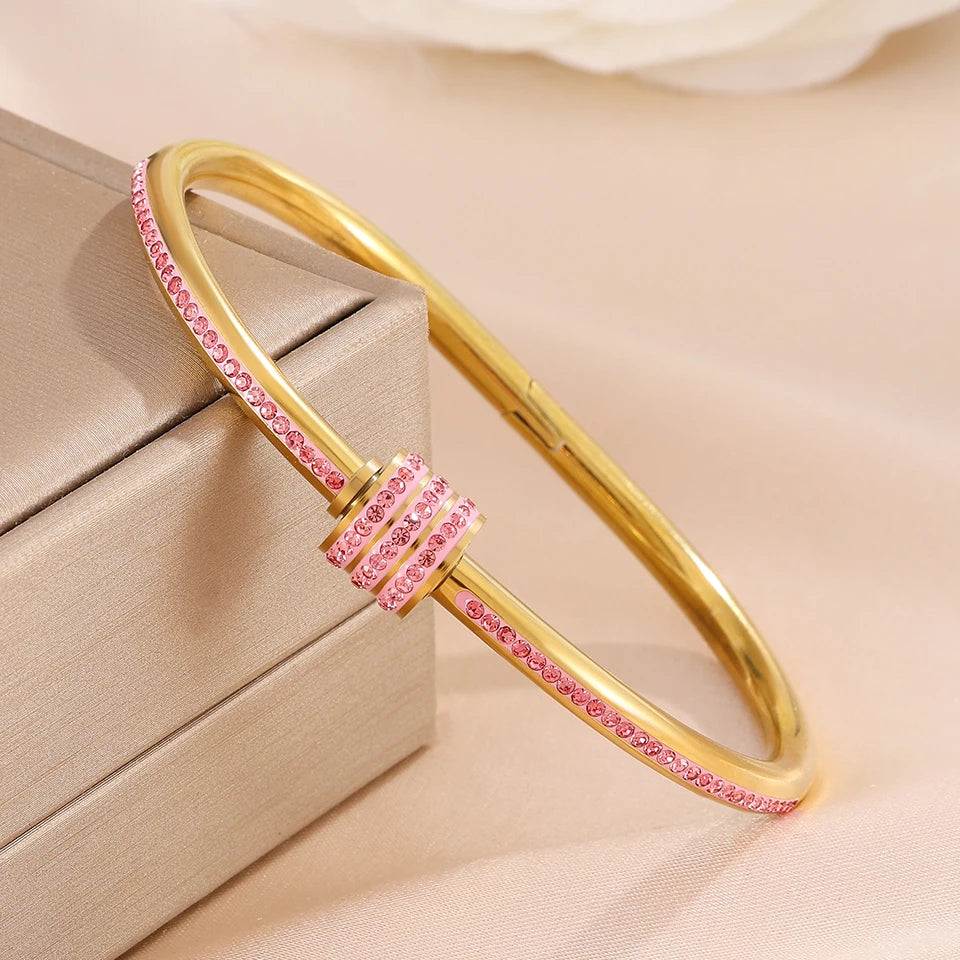 Bracelets dorés zircon rose - Harmonia Ibiza