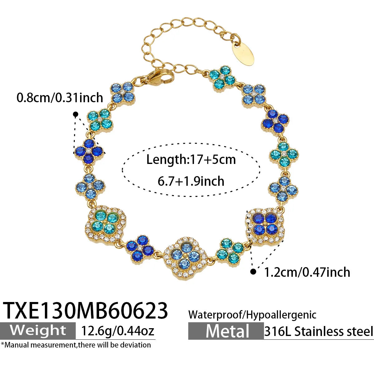 Parure zircons colorés – Bracelet – bleu